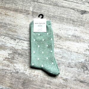 Ann Taylor Shimmery Green Crew Socks w Polka Dots
